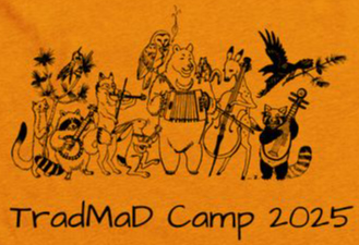 Animals jamming while a supervising owl smokes in the background. TradMaD Camp 2025.